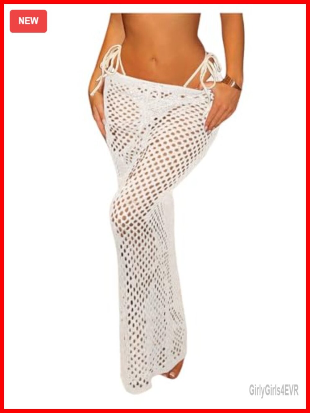 Crochet Skirt Swimsuit Cover Up Hollow Out Drawstring Waist Maxi